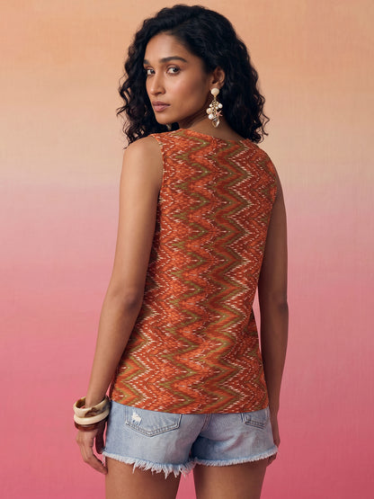 Janasya Rust Straight Cotton Top - Dista