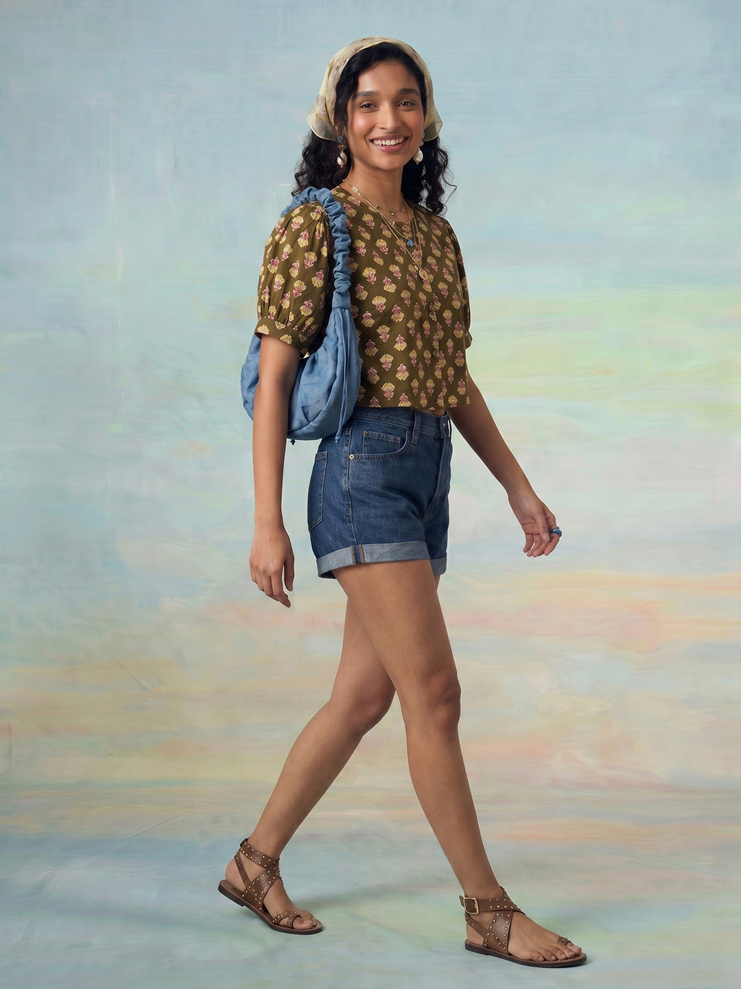 Janasya Olive Crop Cotton Top - Dista