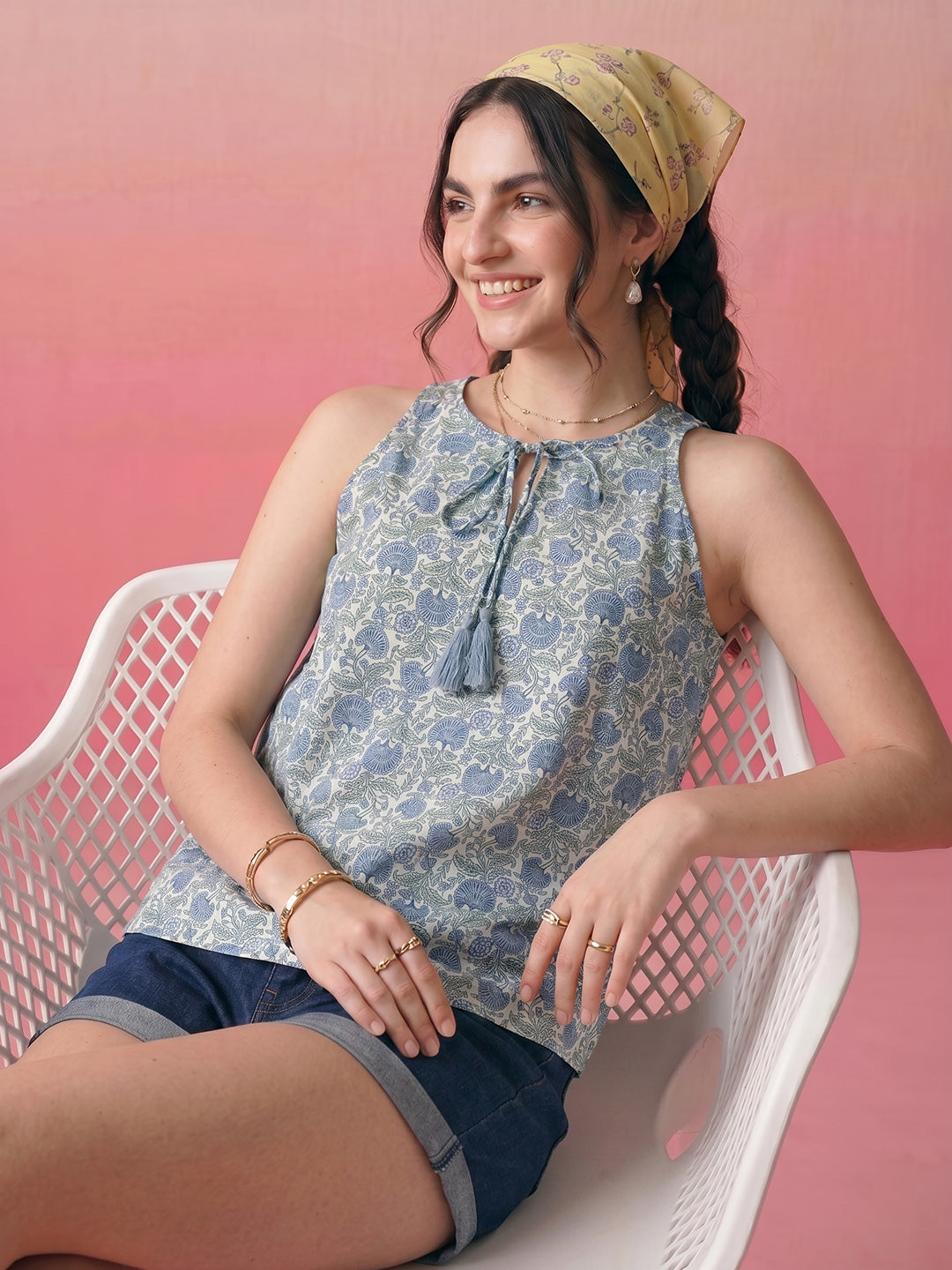 Janasya Multi A-Line Cotton Top - Dista
