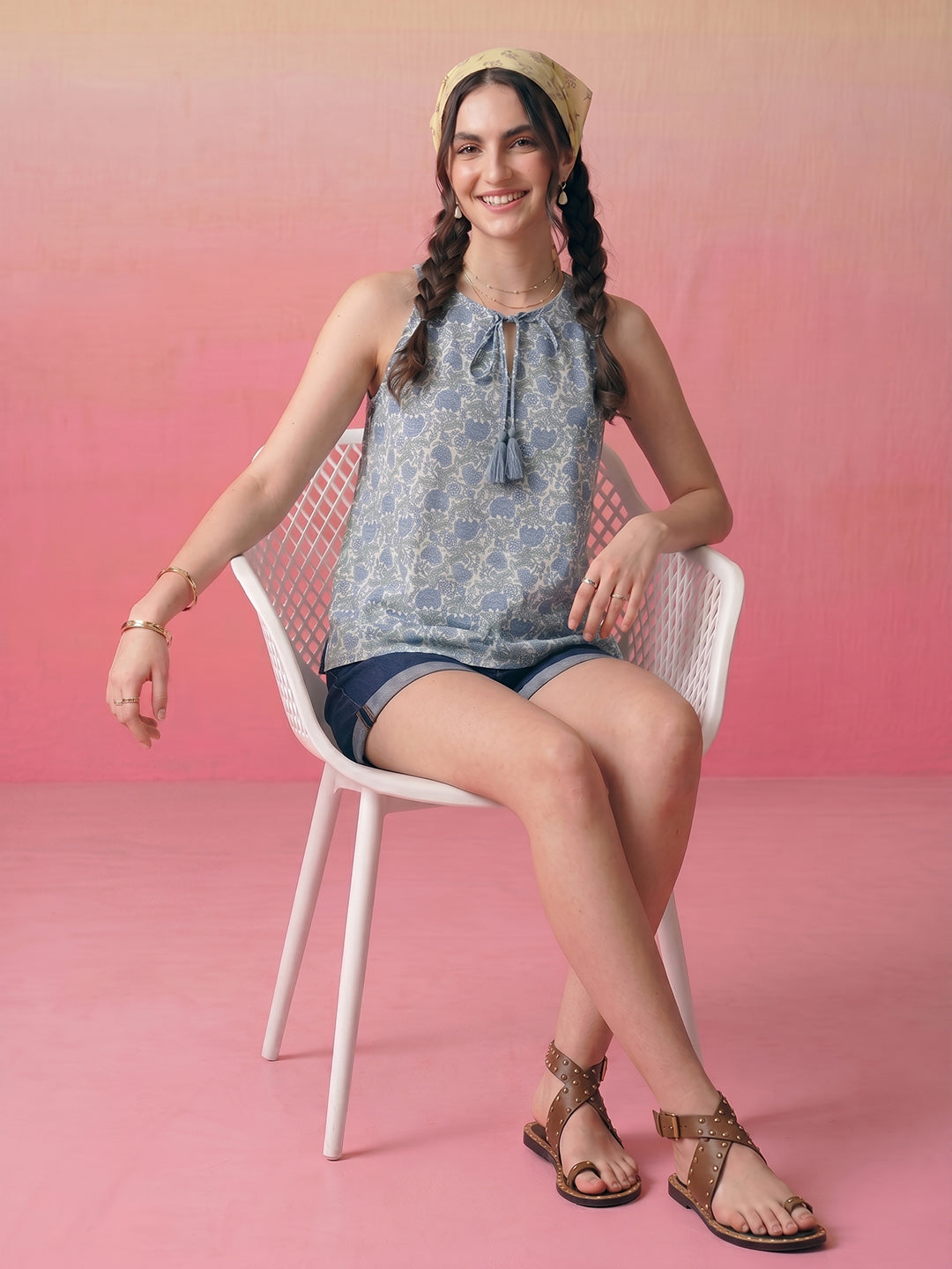 Janasya Multi A-Line Cotton Top - Dista