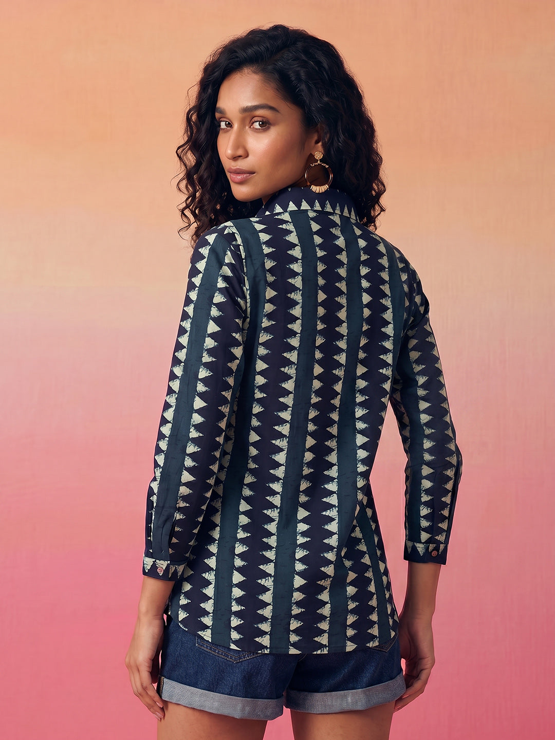 Janasya Teal Shirt Cotton Top - Dista