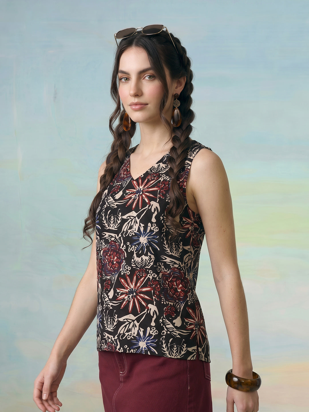 Janasya Black Straight Cotton Top - Dista