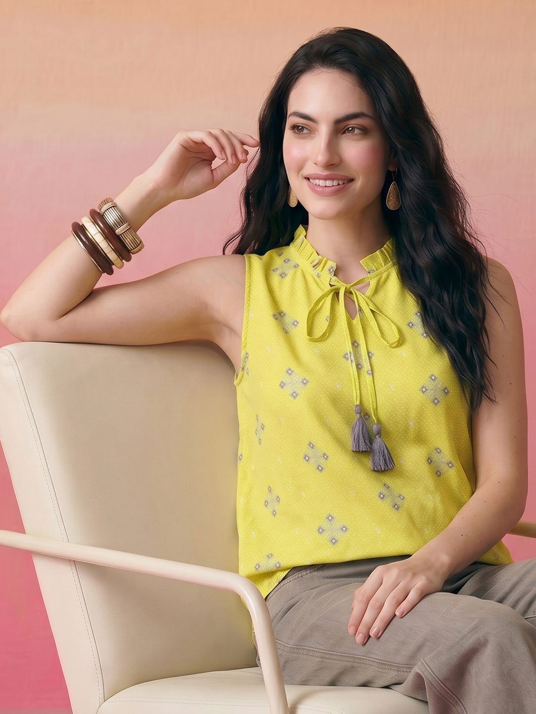 Janasya Lime Straight Cotton Top - Dista