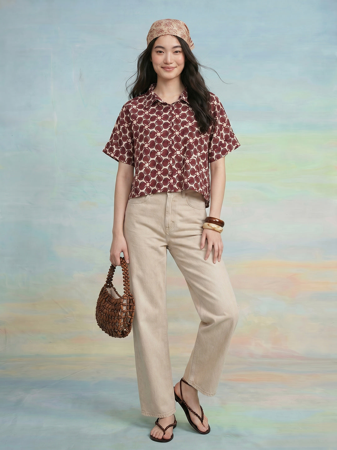 Janasya Off White Shirt Style Cotton Top - Dista