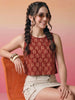 Janasya Maroon Crop Cotton Top - Dista