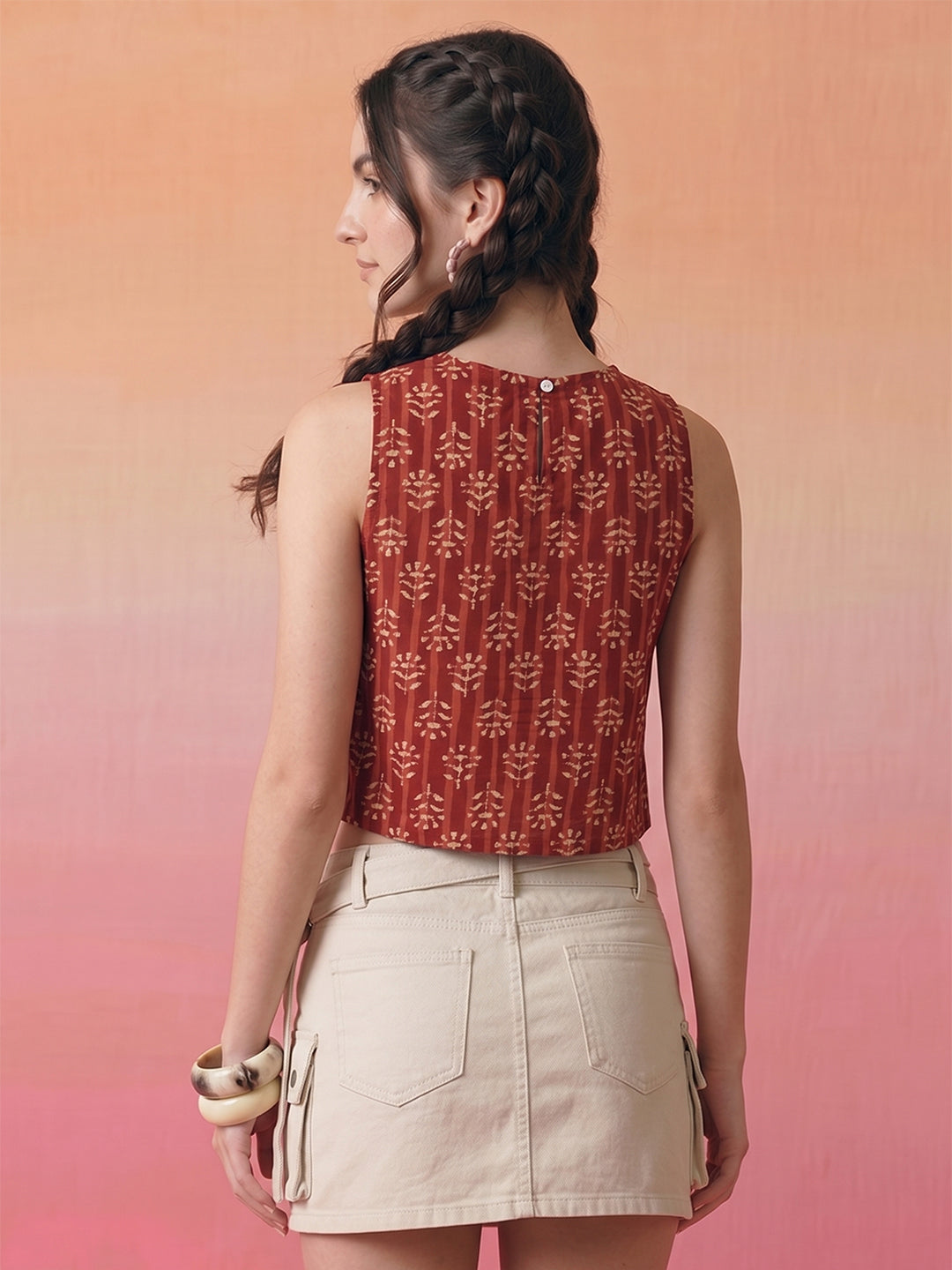 Janasya Maroon Crop Cotton Top - Dista
