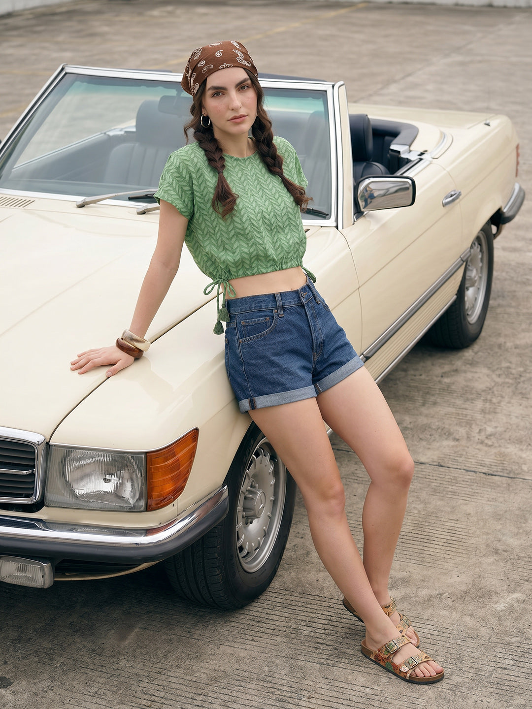 Janasya Green Crop Cotton Top - Dista
