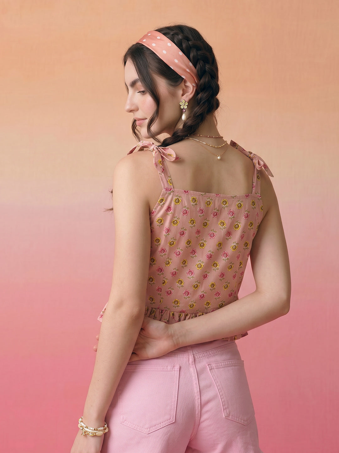 Janasya Blush Peplum Cotton Top - Dista