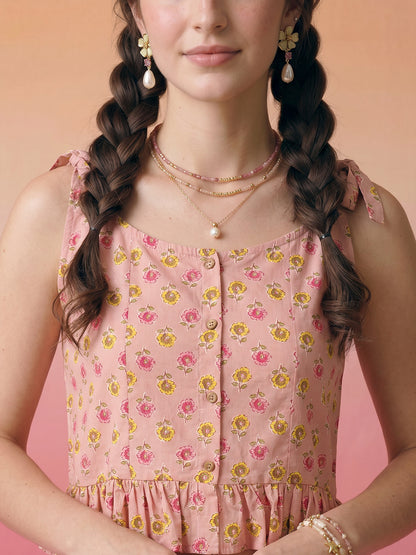 Janasya Blush Peplum Cotton Top - Dista