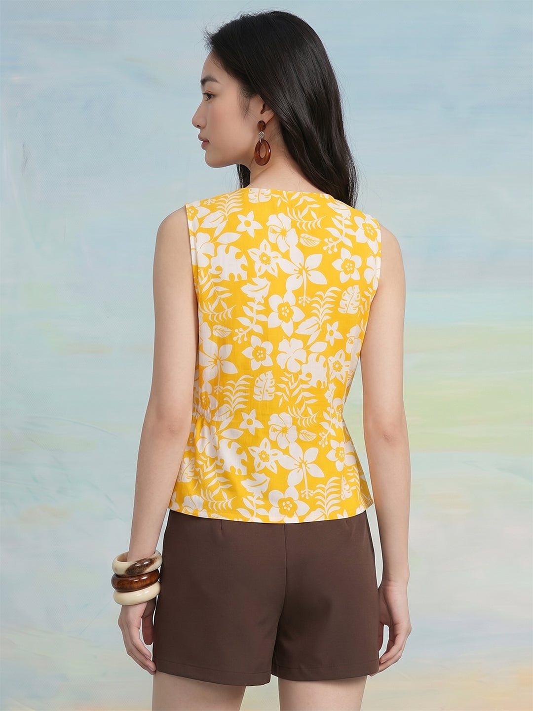 Janasya Yellow Wrap Cotton Top - Dista