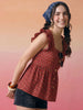 Janasya Rust A-Line Cotton Top - Dista