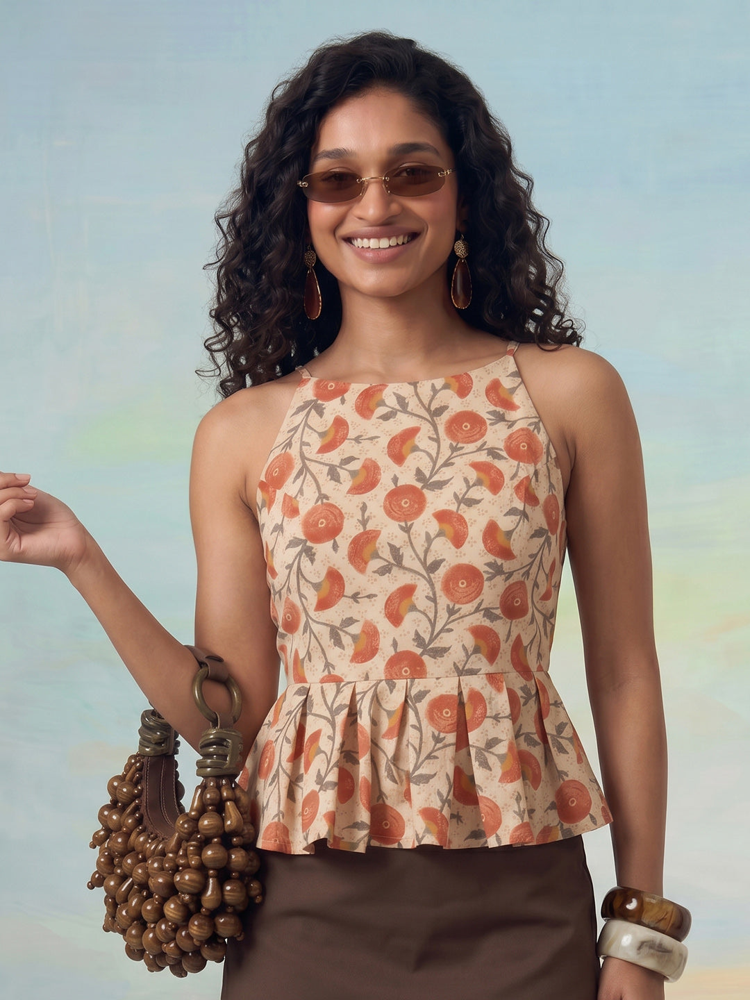 Janasya Beige Peplum Cotton Top - Dista