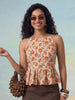 Janasya Beige Peplum Cotton Top - Dista