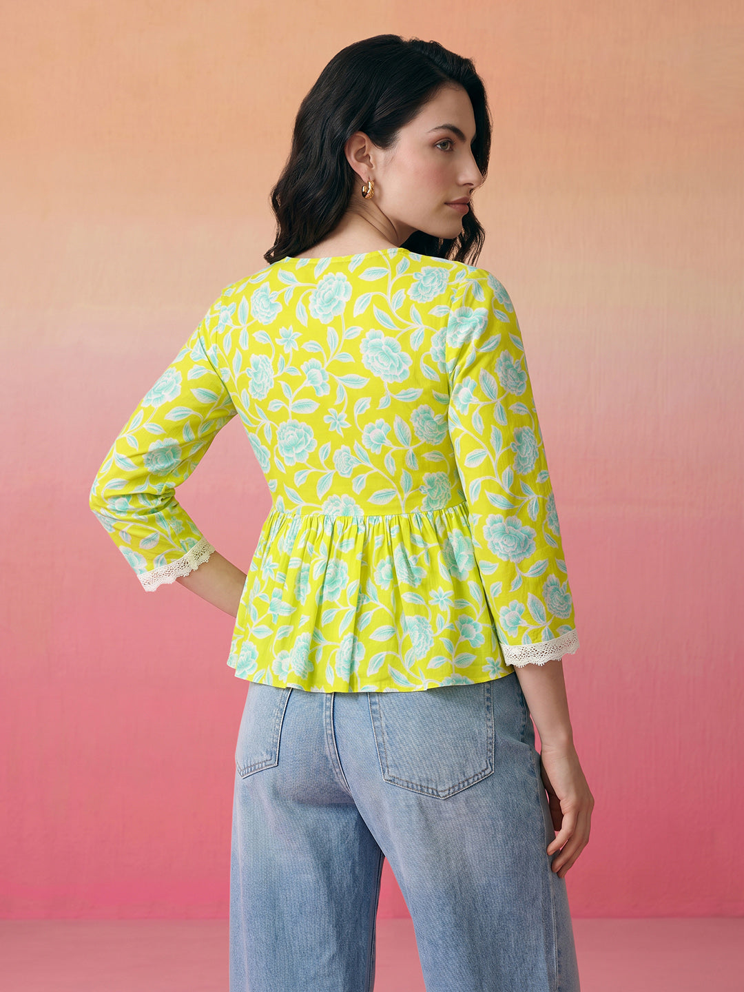 Janasya Lime Green A-Line Cotton Top - Dista