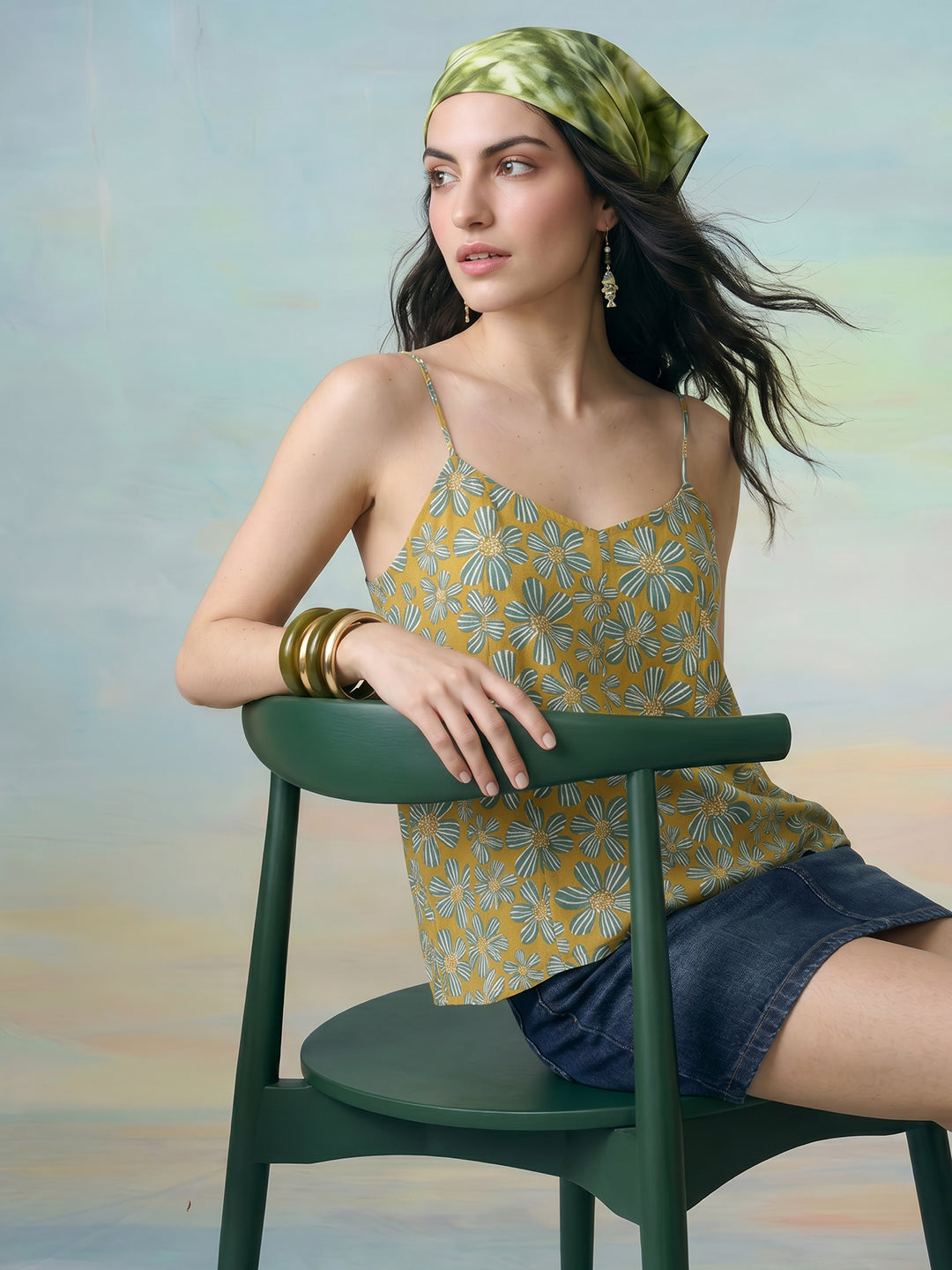 Janasya Mustard A-Line Cotton Top - Dista