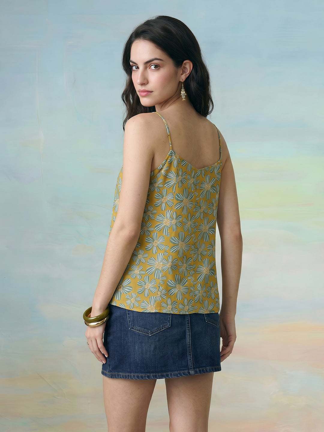 Janasya Mustard A-Line Cotton Top - Dista