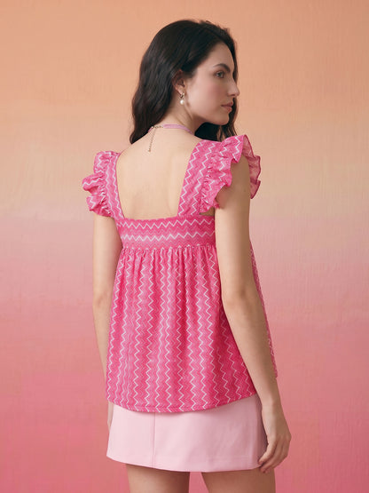 Janasya Pink A-Line Cotton Top - Dista