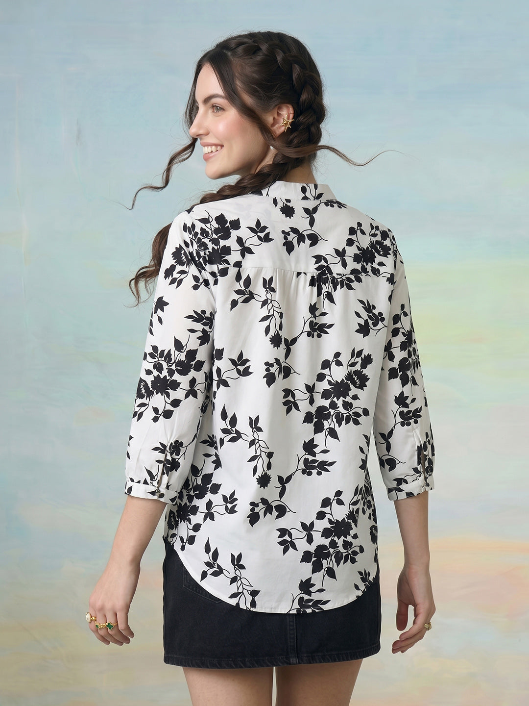 Janasya White Shirt Style Crepe Top - Dista