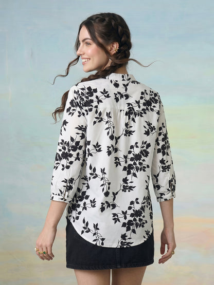 Janasya White Shirt Style Crepe Top - Dista