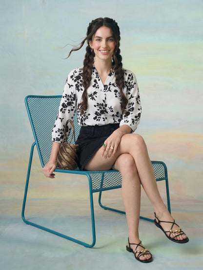 Janasya White Shirt Style Crepe Top - Dista