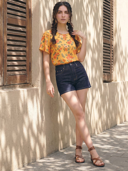 Janasya Yellow Straight Crepe Top - Dista