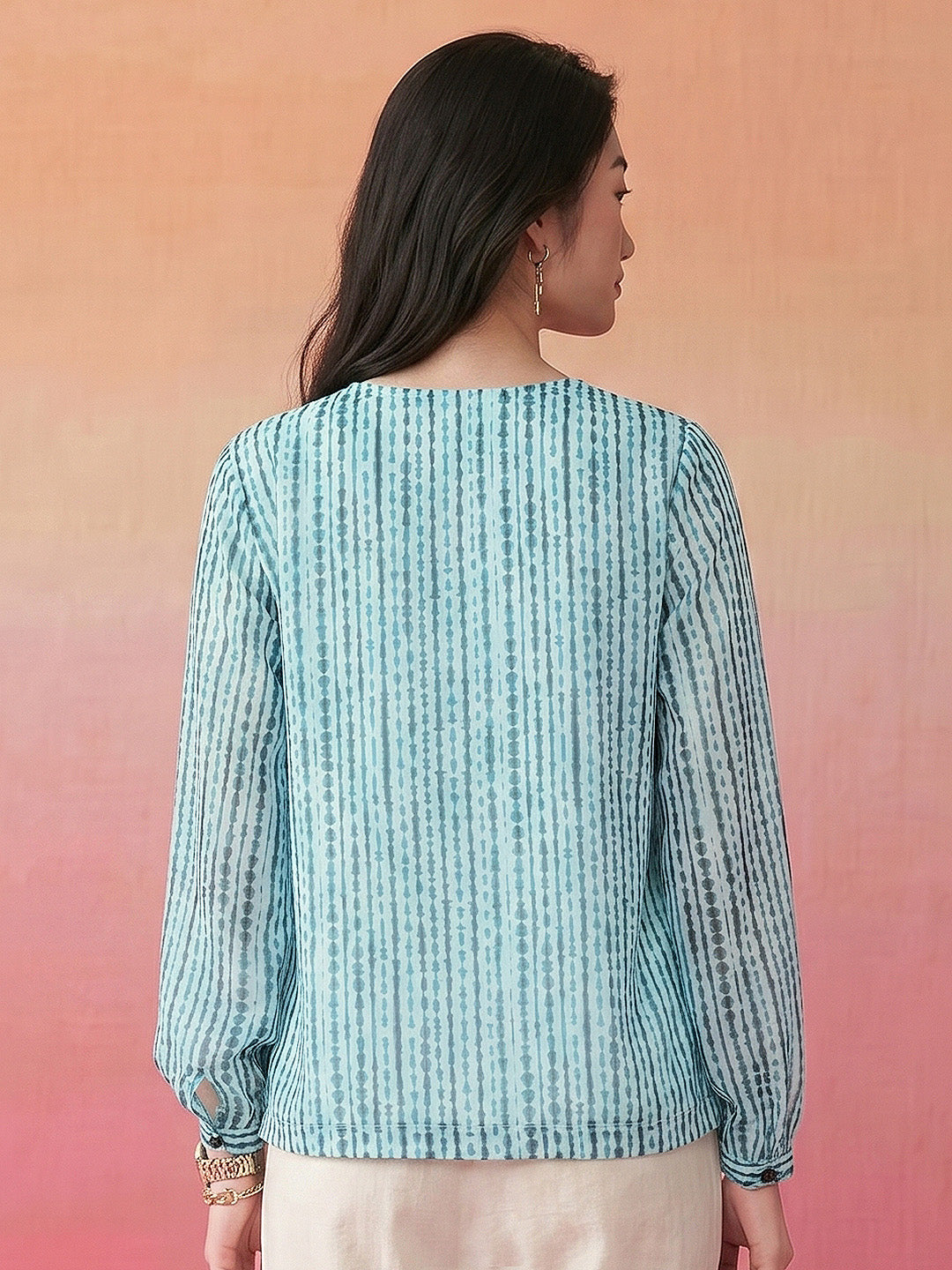 Janasya Aqua Straight Georgette Top - Dista