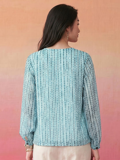 Janasya Aqua Straight Georgette Top - Dista