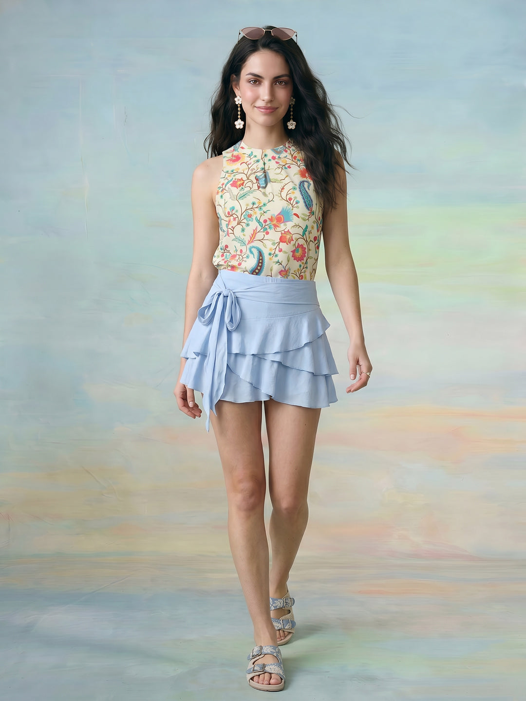 Janasya Cream Straight Crepe Top - Dista