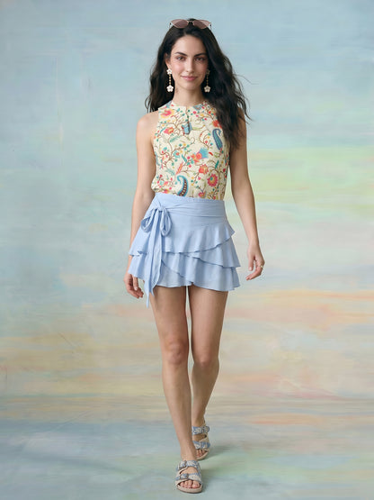 Janasya Cream Straight Crepe Top - Dista