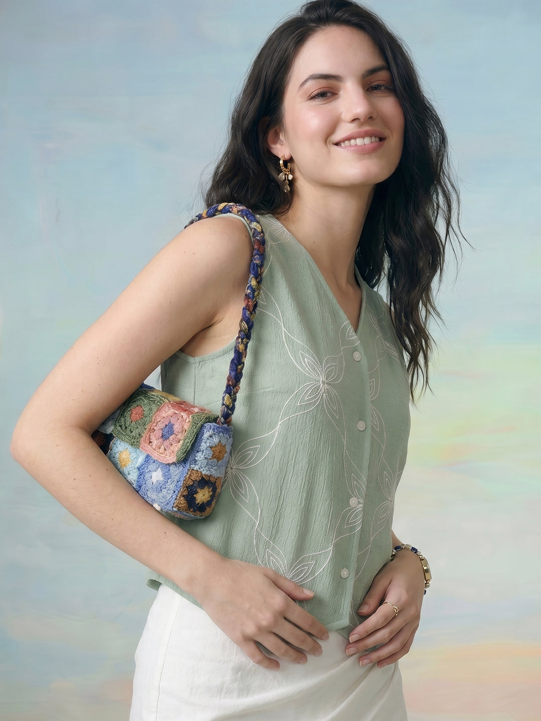 Janasya Mint Waistcoat Polyester Top - Dista