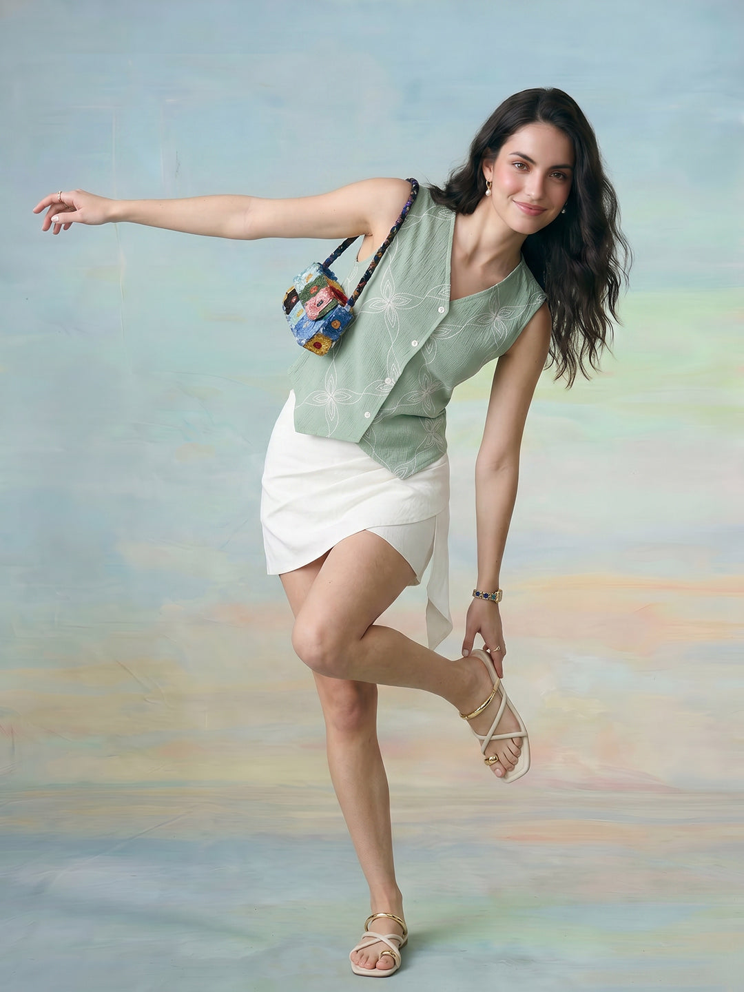 Janasya Mint Waistcoat Polyester Top - Dista