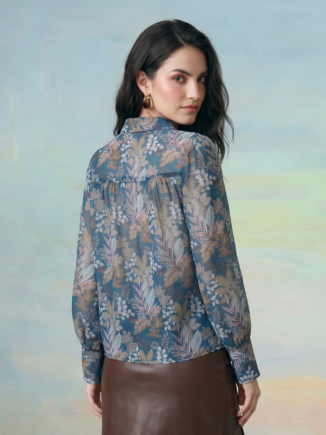 Janasya Teal Shirt Style Georgette Top - Dista