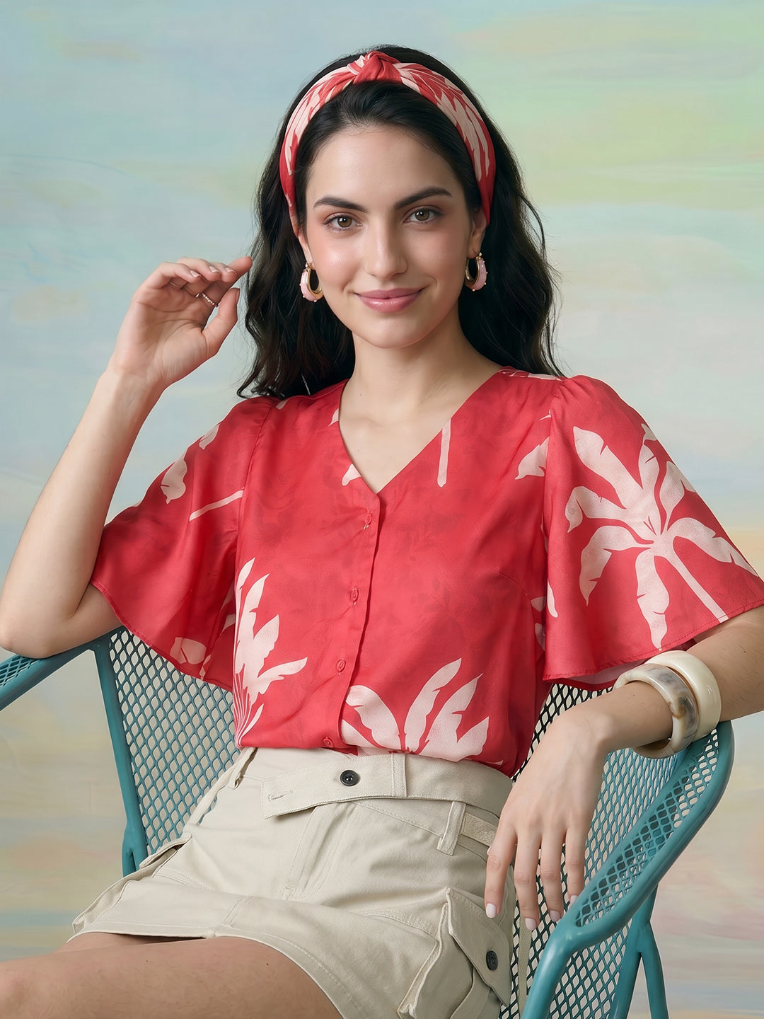 Janasya Red Straight Satin Top - Dista