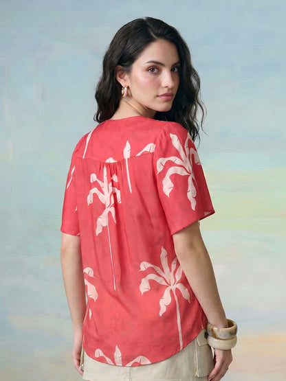 Janasya Red Straight Satin Top - Dista