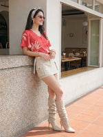 Thumbnail for Janasya Red Straight Satin Top - Dista