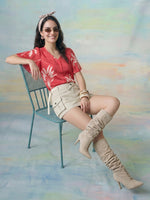 Thumbnail for Janasya Red Straight Satin Top - Dista