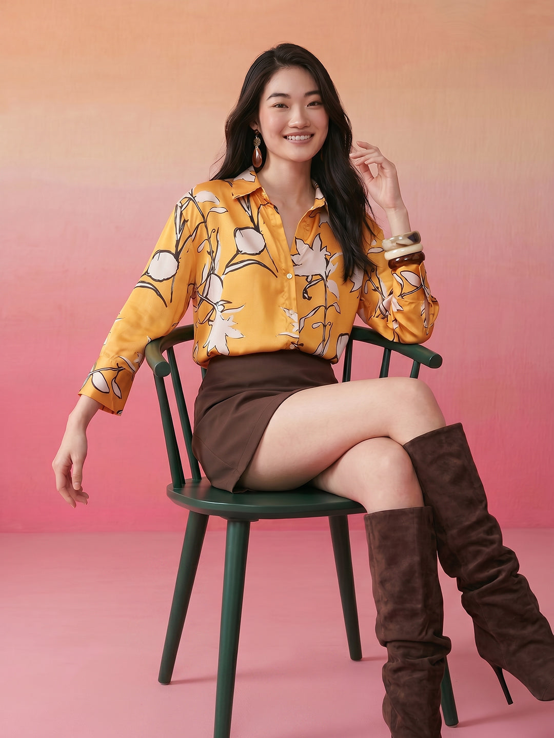 Janasya Mustard Shirt Satin Top - Dista