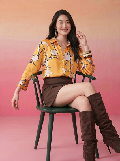 Janasya Mustard Shirt Satin Top - Dista