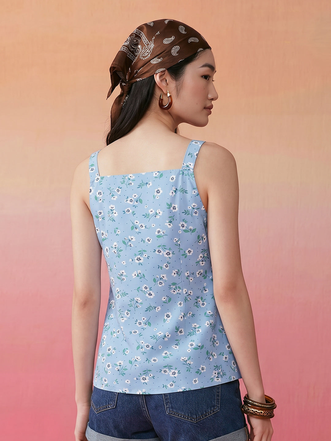 Janasya Sky Blue Straight Crepe Top - Dista