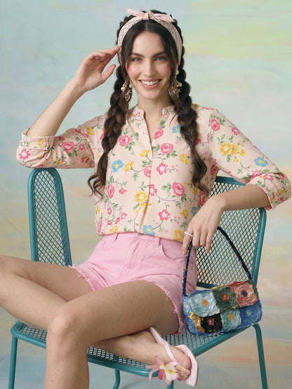 Janasya Peach Straight Rayon Blend Top - Dista