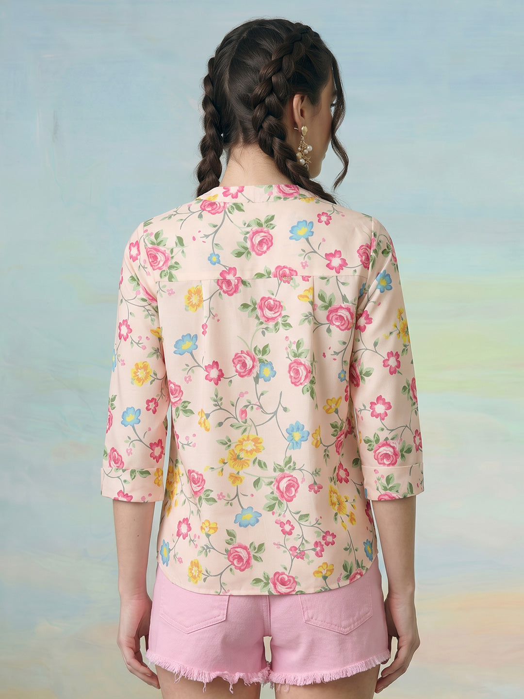 Janasya Peach Straight Rayon Blend Top - Dista
