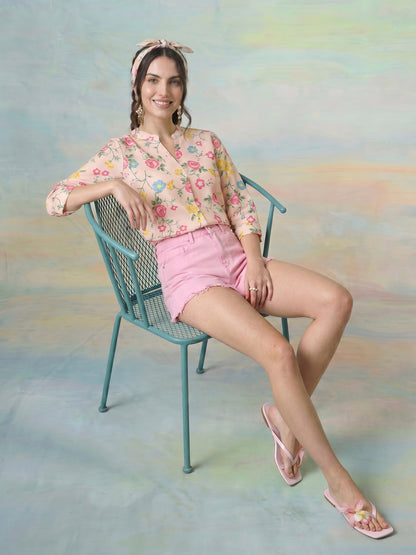 Janasya Peach Straight Rayon Blend Top - Dista