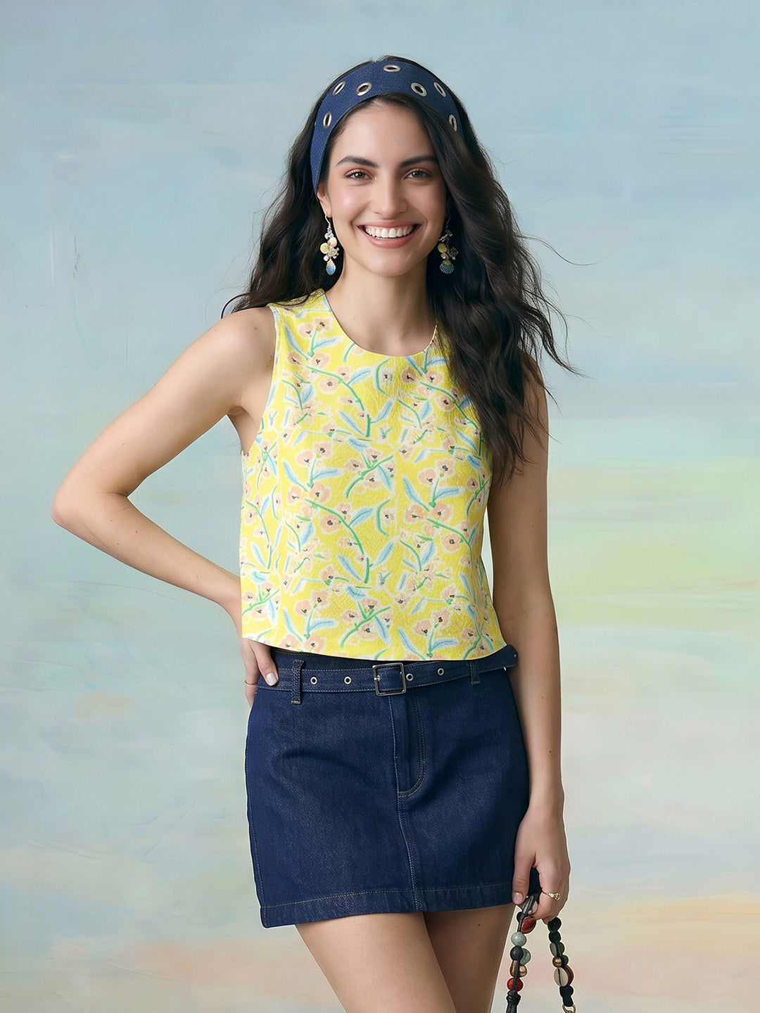 Janasya Yellow Crop Rayon Blend Top - Dista