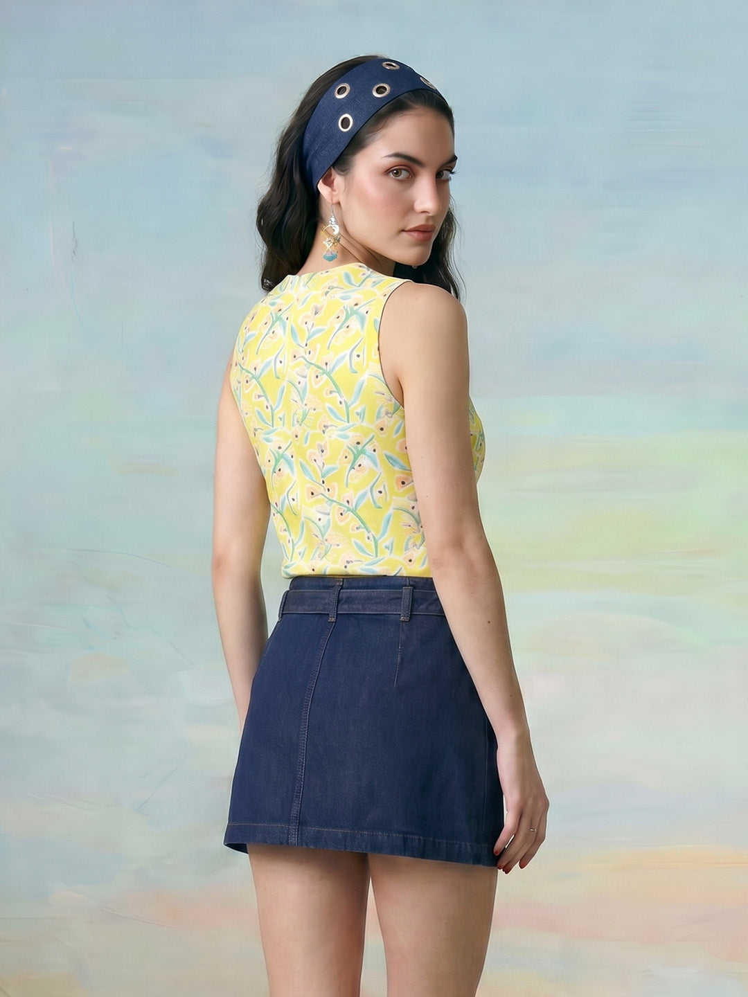 Janasya Yellow Crop Rayon Blend Top - Dista