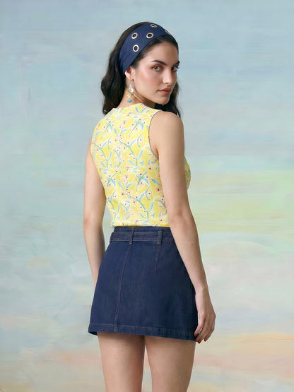 Janasya Yellow Crop Rayon Blend Top - Dista