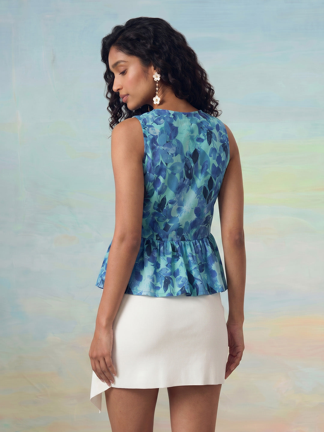 Janasya Blue Peplum Cotton Top - Dista