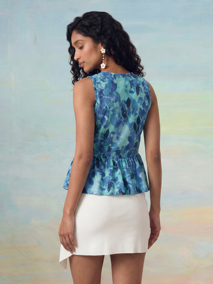 Janasya Blue Peplum Cotton Top - Dista