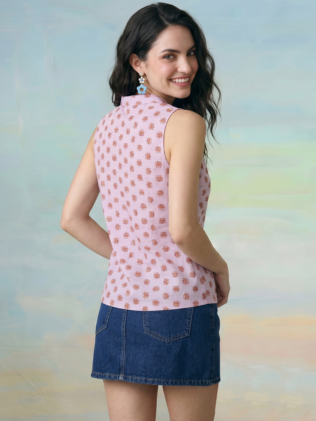 Janasya Lavender Straight Cotton Top - Dista
