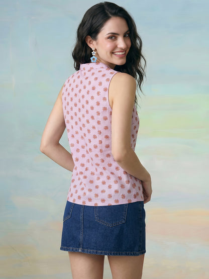 Janasya Lavender Straight Cotton Top - Dista