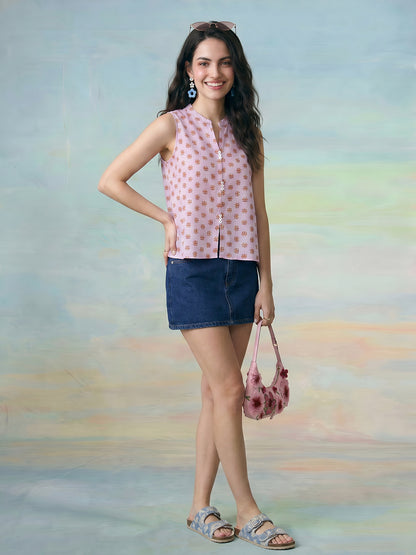 Janasya Lavender Straight Cotton Top - Dista